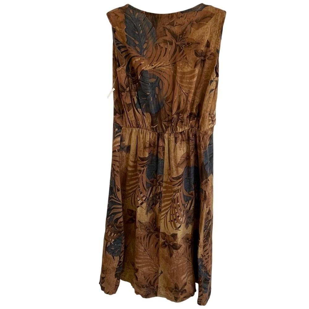 Vintage 80’s Maria Gigli Italy Linen Dress Floral Earth Brown Blue Tropical Sz L - Picture 6 of 14